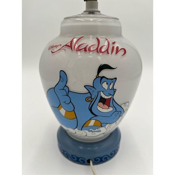 vintage Disney Aladdin & Jasmine Genie Milk Glass Lamp Red Light Night Light 90s - Picture 5 of 12
